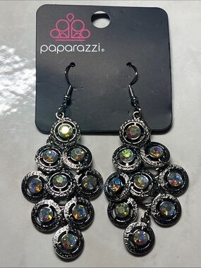 Paparazzi Silver Dangle Earrings with Iridescent Stones
